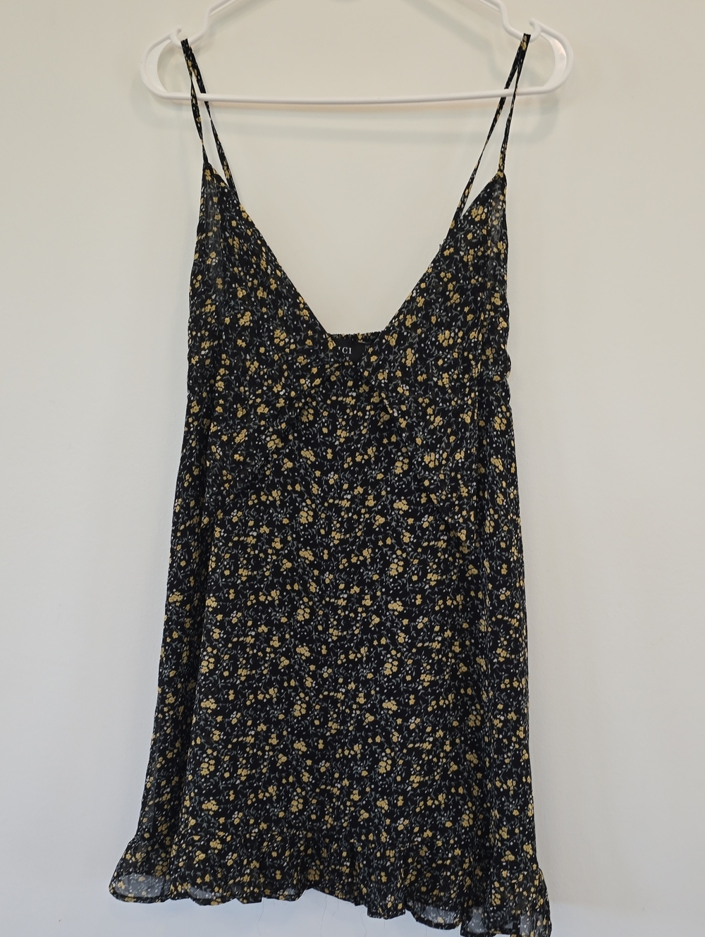 Vici Black Mini Dress with Yellow Floral Print